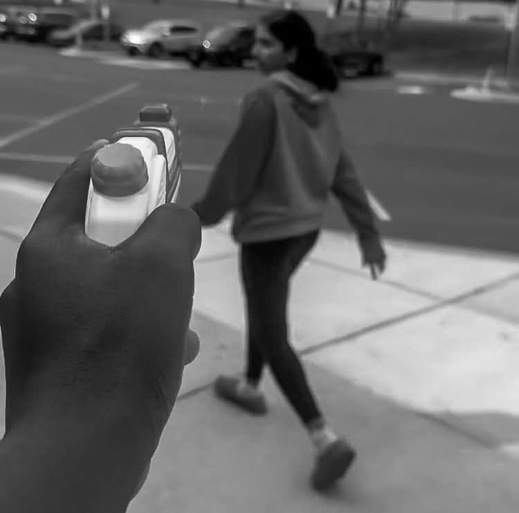 
Class of 2025 senior, Terry Larose, eliminating opponent: Bethia Thattil. Eliminations can happen on school grounds as long as the school day has ended and the target isn’t wearing goggles or floaties. 